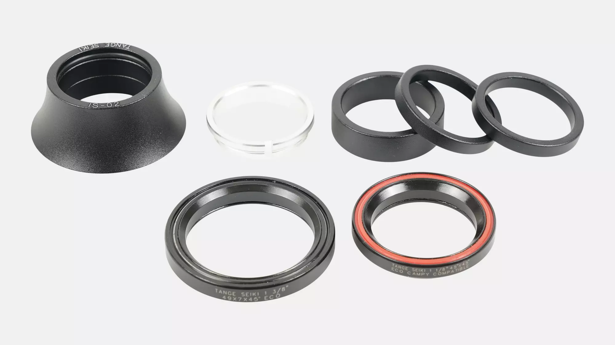 HDS COMPLETE, INTEGRATED, 1-1/8" UPPER, 1-3/8" LOWER, 45X45 DEG, 48MM WIDE / 20MM TALL ALLOY CONE COVER, W/ ALLOY SPACERS (NO CROWN RACE)