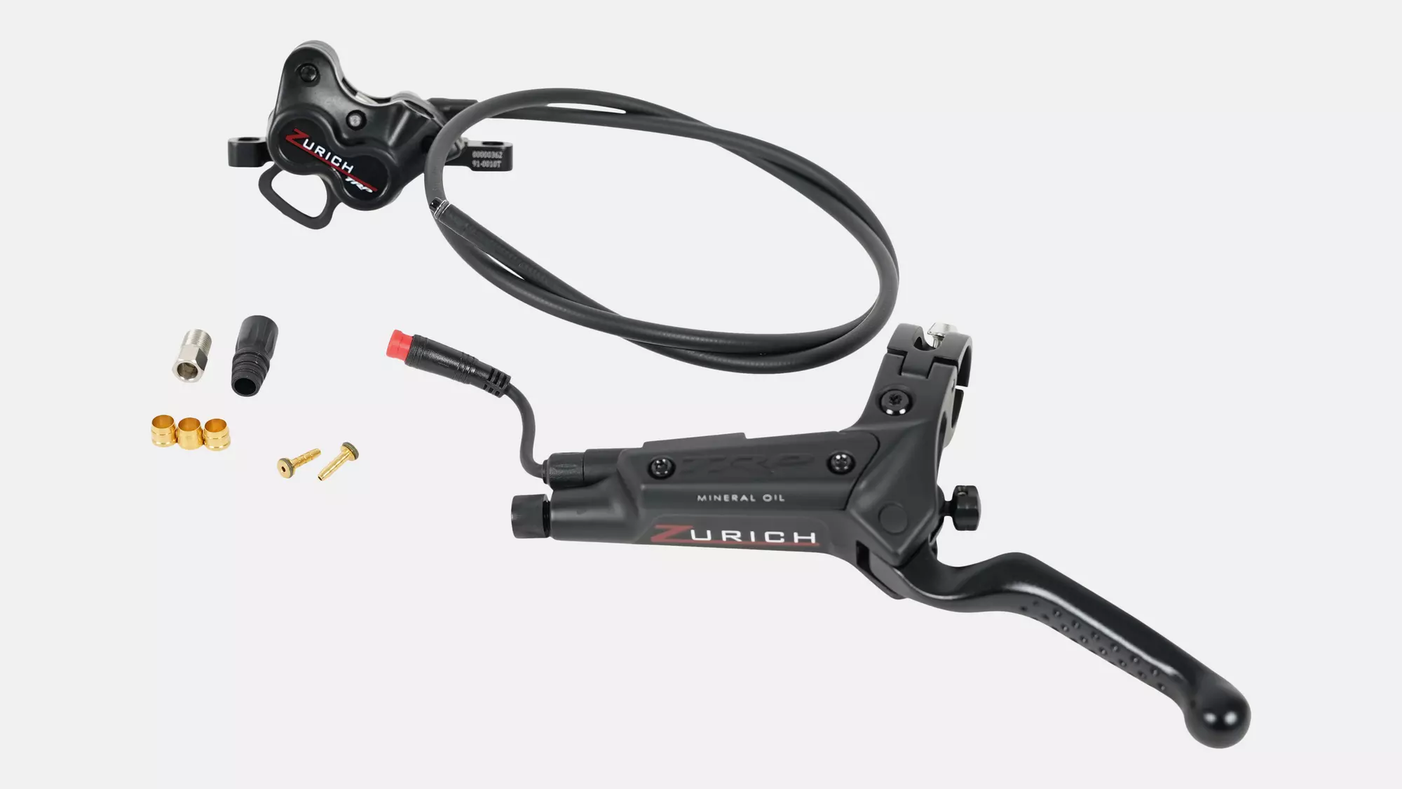 BRK TRP ZURICH, FRONT, DISC, HYDRAULIC, 4-PISTON, POST MOUNT, FLAT BAR LEVER W/ BRAKE LIGHT WIRE