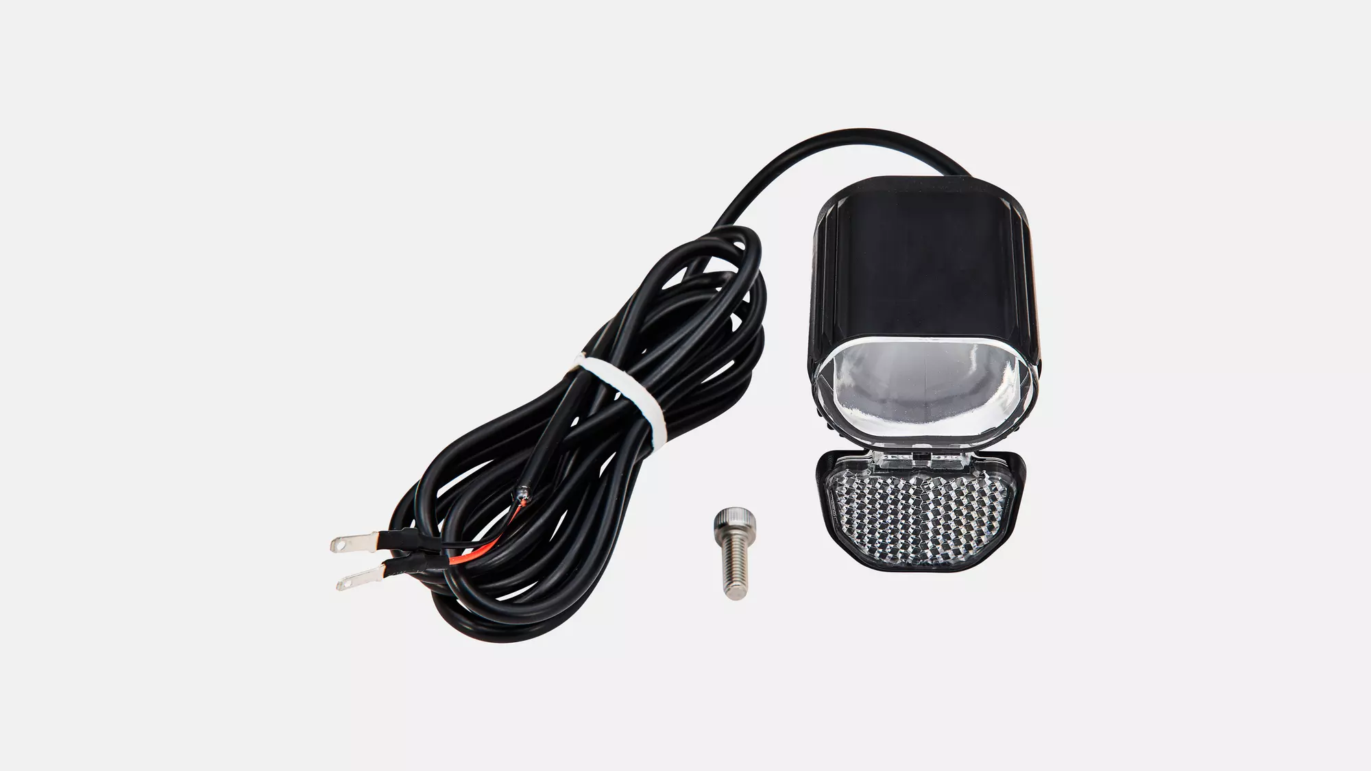 LGT FRONT LEZYNE, POWER STVZO E500+, 500 LUMENS / 12V, FORK MOUNTED, 1500MM LIGHT WIRE W/ FASTON CONNECTORS