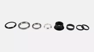 HDS COMPLETE, INTEGRATED, 1-1/8" UPPER, 1.5" LOWER, 45X45 DEG, 45MM WIDE/20MM TALL ALLOY CONE COVER, W/ CROWN RACE & ALLOY SPACERS